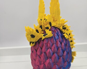 Dragón girasol alado bebé impreso en 3D en huevo - Dragón articulado en escamas de dragón / Regalo de dragón