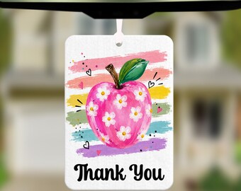Apple Watercolour Thank You Car Air Freshener | Choice of Fragrances NEW 5ml in Bottle | Teacher Gift