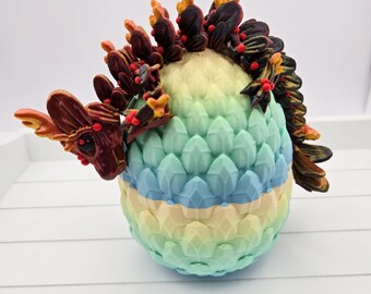 3D Printed Baby Mistletoe Dragon in Egg-Fully Articulated Dragon in Dragon Scale Egg | Dragon Gift