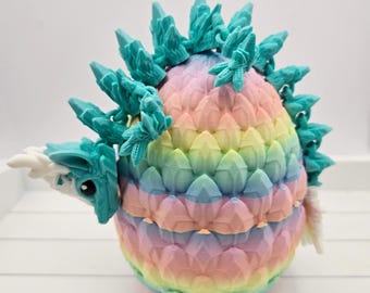 3D Printed Baby Winter Dragon in Egg-Fully Articulated Dragon in Dragon Scale Egg | Dragon Gift