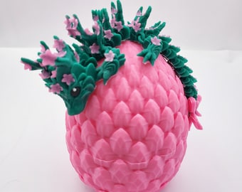 3D Printed Baby Cherry Blossom Dragon in Egg-Fully Articulated Dragon in Dragon Scale Egg | Dragon Gift