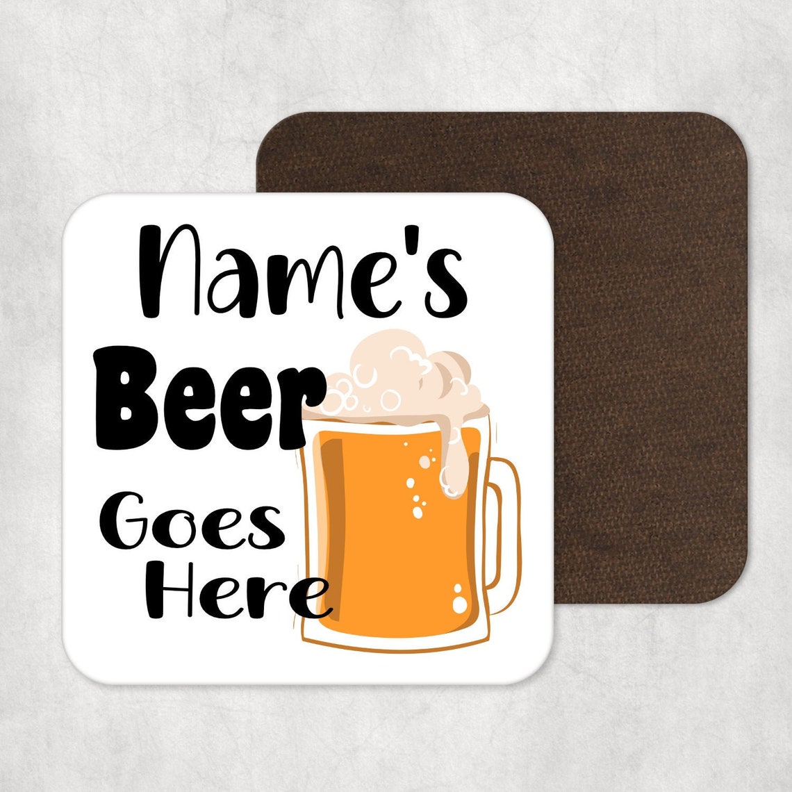 Name's Beer Goes Here Wooden Printed Coaster Gift for Etsy UK