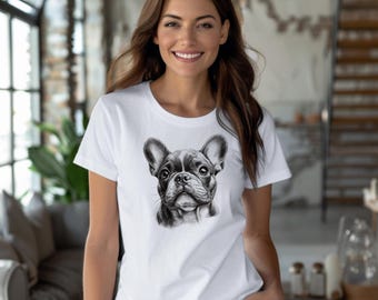 French Bulldog Pencil Drawing T-Shirt, Dog Lover Gift, French Bulldog Tee, Men's Women's Children's T-Shirt