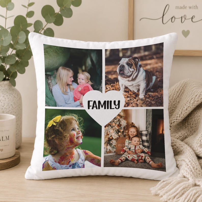 Personalised Photo Cushion cover pillow case custom gift with 4 pics, Gift for Her, Gift for Him, Personalised Cushion Cover Cover + Insert