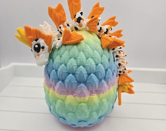3D Printed Baby Koi Dragon in Egg-Fully Articulated Dragon in Dragon Scale Egg | Dragon Gift