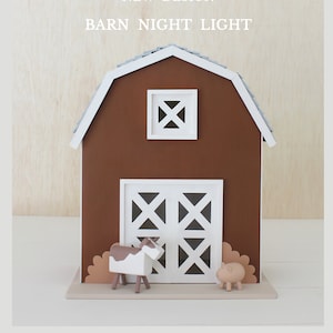 BROWN Barn With Farm Animals- Night Light - Handmade