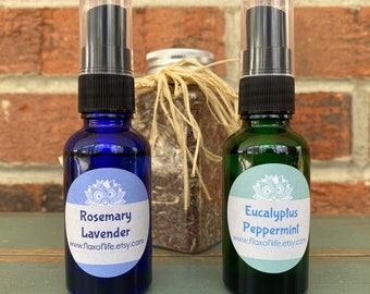 Essential Oil Spritzer, Rosemary Lavender or Eucalyptus Peppermint, 1 ounce oil spritzer, Neck Wrap Spray, Yoga Mat Spray, Eye Pillow Spray