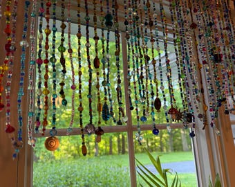 Glass Beaded Curtains, Suncatcher, Boho Glass beaded Window Charms, Boho Decor, Crystals and Beads, Unique Beaded Suncatchers, Bead Curtains