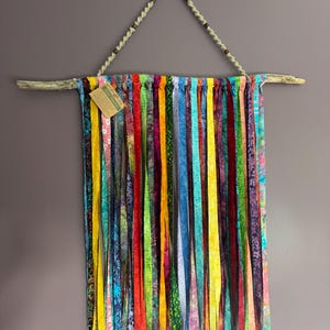 Hand-Dyed Batik Tapestry with Macrame on Locally Sourced Driftwood