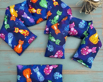 Gatos - Envoltura para cuello, hombros y/o almohada para ojos con eucalipto, menta o romero y lavanda, set de regalo, envoltura térmica, regalos por menos de 50, aromaterapia