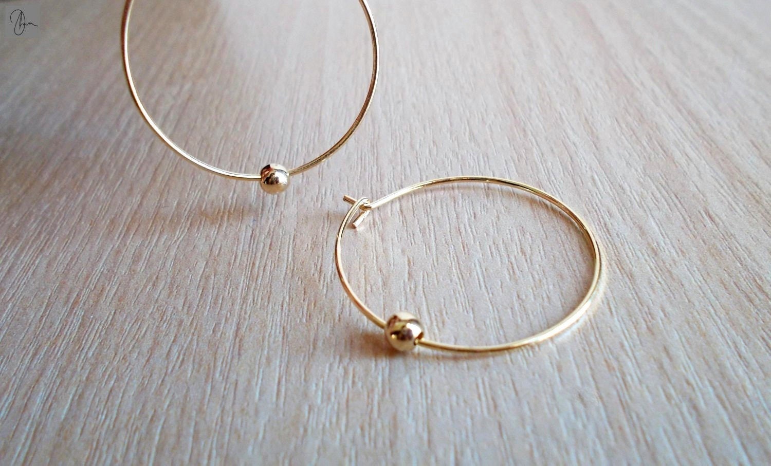 Minimal Beaded Gold Hoop Earrings Small or Medium Thin