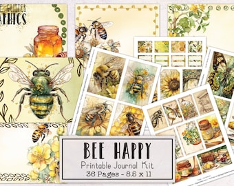 Bee Happy Junk Journal Kit | Summer Junk Journal Ephemera Pack | Printable Journal Pages | Digital Download Bees Flowers Honey