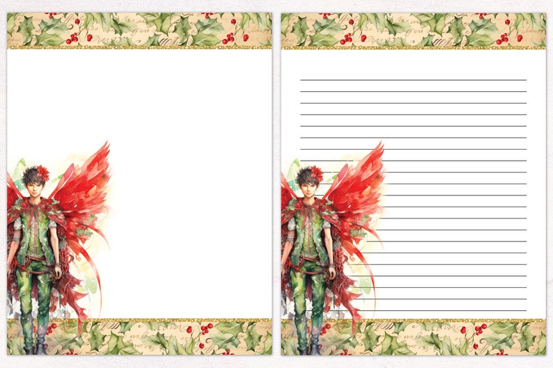 Christmas Stationery Fairy | Unlined and Lined Writing Paper JPG PDF | Digital Stationery Paper for Letter Writing | Journal Paper image 3