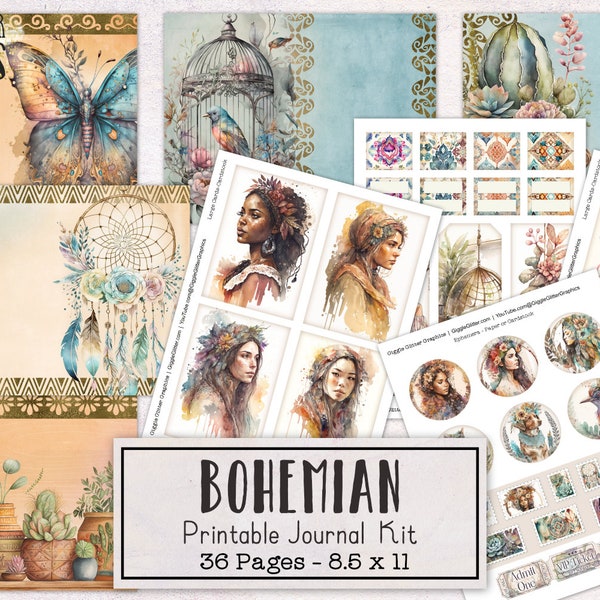 Bohemian Boho Junk Journal Kit | Nature Junk Journal Ephemera Pack | Printable Journal Pages | Digital Download Bohemia