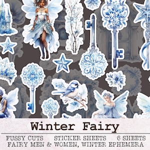 Winter Fairy Fussy Cuts Printable Sticker Sheets | Christmas Junk Journal Kit JPG PNG PDF | Scrapbooking Ephemera Forest Snow Fantasy