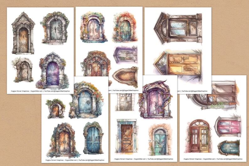 Door Fussy Cuts Printable Sticker Sheets | Junk Journal Kit JPG PDF PNG ...