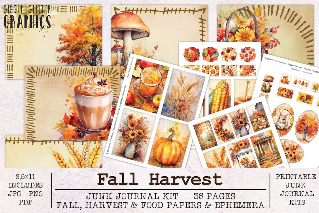 Fall Harvest Junk Journal Kit | Farmers Market Ephemera Pack JPG PNG ...