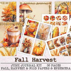 Fall Harvest Junk Journal Kit | Farmers Market Ephemera Pack JPG PNG PDF | Printable Journal Pages | Digital Download Pumpkin Apple