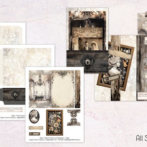 May include: A collection of vintage-style paper sheets with various designs. The sheets feature sepia-toned images of a ballroom, a couple, and floral arrangements. The text "THE BALLROOM" is visible on some sheets. All sheets measure 8.5x11 inches.
