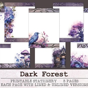 Dark Forest Stationery | Unlined and Lined Writing Paper JPG PDF | Digital Stationery Paper for Letter Writing | Journal Paper