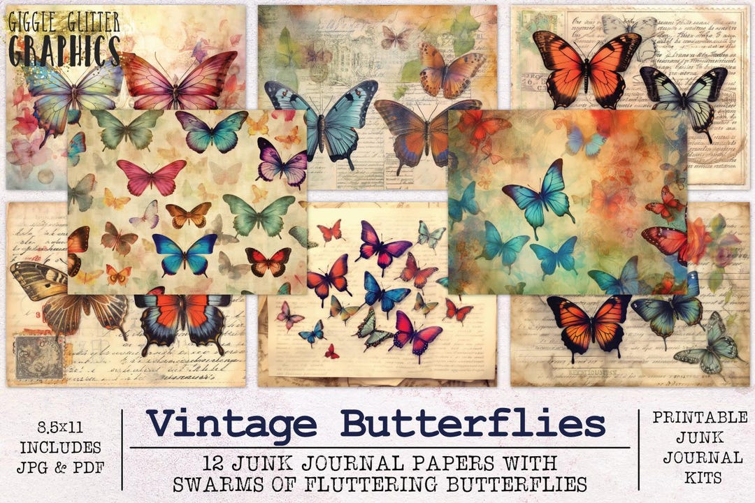 Vintage Butterfly Junk Journal Paper | Junk Journal Kit JPG and PDF ...