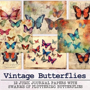 Vintage Butterfly Junk Journal Paper | Junk Journal Kit JPG and PDF | Printable Journal Pages | Digital Paper Ephemera | Boho Butterflies