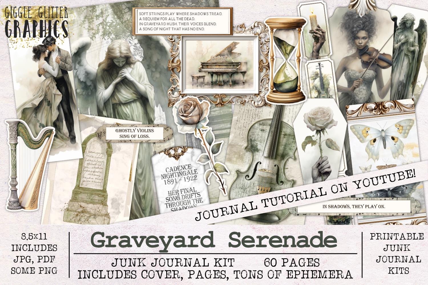 Graveyard Serenade 60 Page Junk Journal Kit | JPG PNG PDF