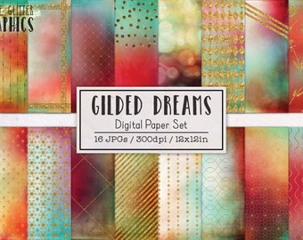 Gilded Dreams Digital Papers | Digital Paper Pack | Printable Scrapbook Ephemera | Elegant Gold Decorations