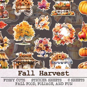 Herfstoogst Kieskeurig Afdrukbare stickervellen | Junk Journal Kit JPG PNG PDF | Scrapbooking Ephemera Zomer Herfst Boerderij Appel Pompoen