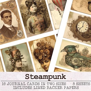 Cartões de diário Steampunk para diários de lixo | Kit de diário de lixo JPG PDF | Diário para impressão digital Download Vintage