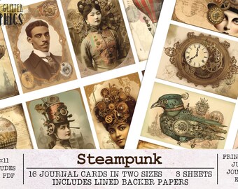 Steampunk Journaling Cards for Junk Journals | Junk Journal Kit JPG PDF | Printable Journal Digital Download Vintage