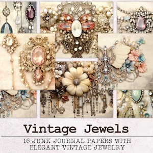 Papier pour journal indésirable Bijoux vintage | Kit de journal indésirable JPG + PDF | Pages de journal imprimables | Papier numérique éphémère | Bijoux glamour vintage