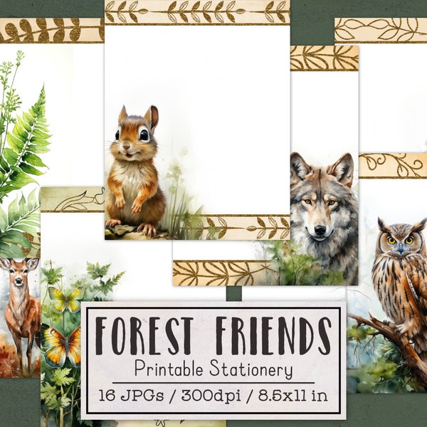 Forest Friends Stationery | Unlined and Lined Writing Paper | Digital Stationery Paper for Letter Writing | Journal Trees Nature Animals