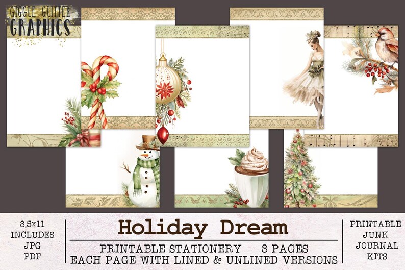 Christmas Stationery Holiday Dream | Unlined and Lined Writing Paper ...