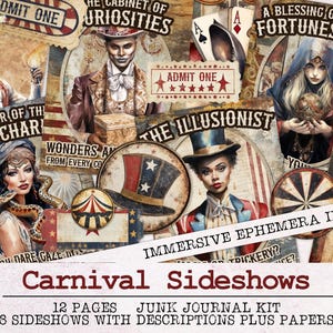 Kit de diario basura de Carnival Sideshows / Paquete de material efímero para diario basura en formato JPG, PNG y PDF / Páginas de diario imprimibles / Descarga digital de Circus