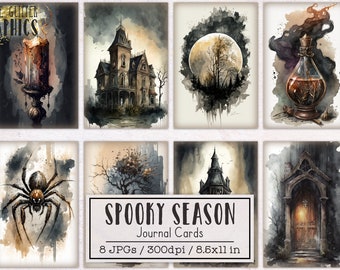 Spooky Journaling Cards for Junk Journals | Halloween Junk Journal Kit Ephemera Pack | Printable Journal Digital Download Gothic Horror