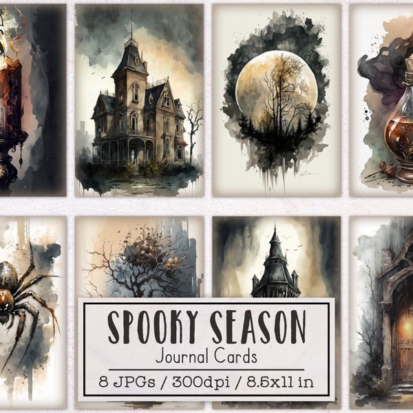 Spooky Journaling Cards for Junk Journals | Halloween Junk Journal Kit Ephemera Pack | Printable Journal Digital Download Gothic Horror