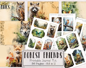 Forest Friends Junk Journal Kit | Nature Junk Journal Ephemera Pack | Printable Journal Pages | Digital Download Animals Trees