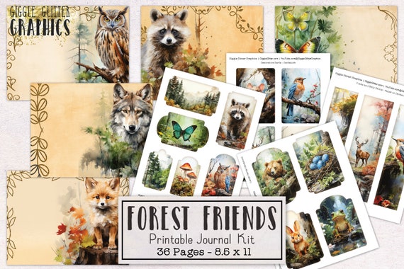 Forest Friends Junk Journal Kit | Nature Junk Journal Ephemera Pack | Printable Journal Pages | Digital Download Animals Trees