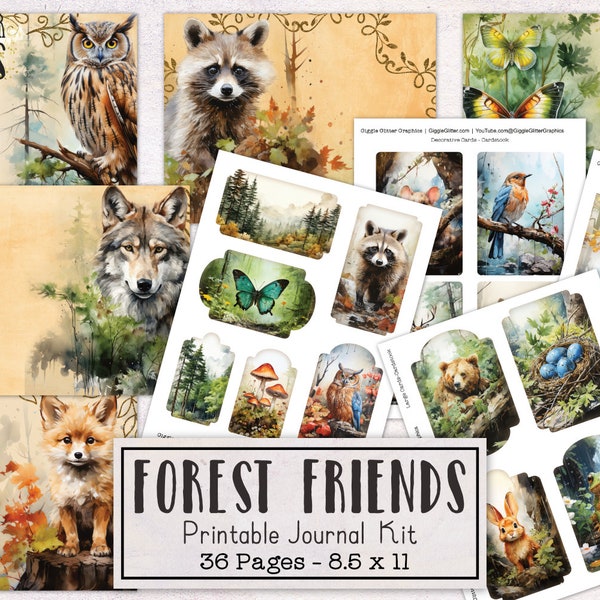 Forest Friends Junk Journal Kit | Nature Junk Journal Ephemera Pack | Printable Journal Pages | Digital Download Animals Trees