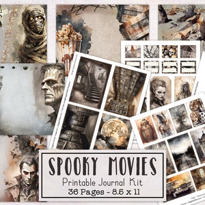 Spooky Movies Junk Journal Kit | Vintage Junk Journal Ephemera Pack | Printable Journal Pages | Digital Download Gothic Horror Movie Theme