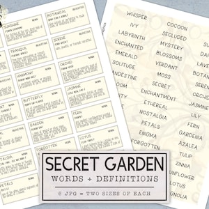 Kit de mots et définitions du jardin secret pour les journaux indésirables | Pack d'éphémères pour journaux indésirables | Journal imprimable en téléchargement numérique