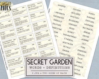 Secret Garden Wörter und Definitionen Kit für Junk Journals | Junk Journal Ephemera Paket | Printable Journal Digitaler Download