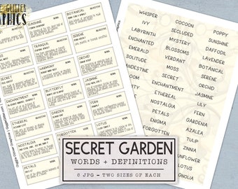 Secret Garden Words and Definitions Kit for Junk Journals | Junk Journal Ephemera Pack | Printable Journal Digital Download