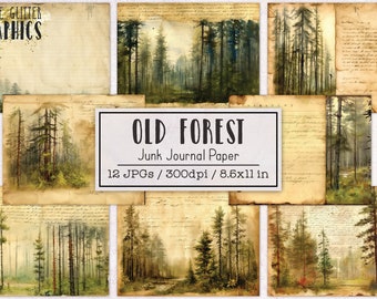 Old Forest Junk Journal Paper | Junk Journal Kit | Printable Journal Pages | Digital Paper Ephemera | Tree Watercolor Nature