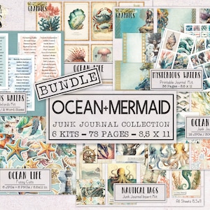 Mysterious Waters Junk Journal BUNDLE | Ocean Mermaid Junk Journal Ephemera Pack | Printable Journal Pages | Digital Download