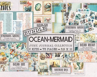 Mysterious Waters Junk Journal BUNDLE | Ocean Mermaid Junk Journal Ephemera Pack | Printable Journal Pages | Digital Download