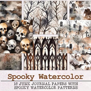 Spooky aquarel junk journal papier | Halloween-junkdagboekkit JPG + PDF | Afdrukbare dagboekpagina's | Digitaal papier kortstondig | Gotisch