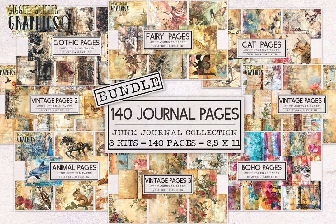 140 Junk Journal Pages BUNDLE Junk Journal Ephemera Pack Printable ...