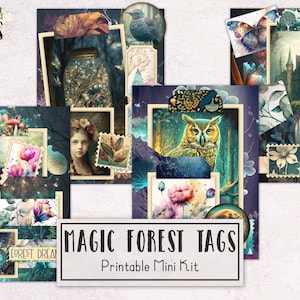 Magic Forest Tags Junk Journal Kit | Beginner Junk Journal Ephemera Pack with Tutorial | Printable Journal Digital Download